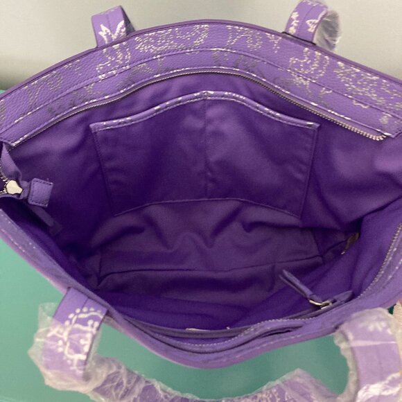 Vera Bradley NWT East West Tote Cotswolds Dahlia Purple Silver Floral VHTF - Picture 8 of 14